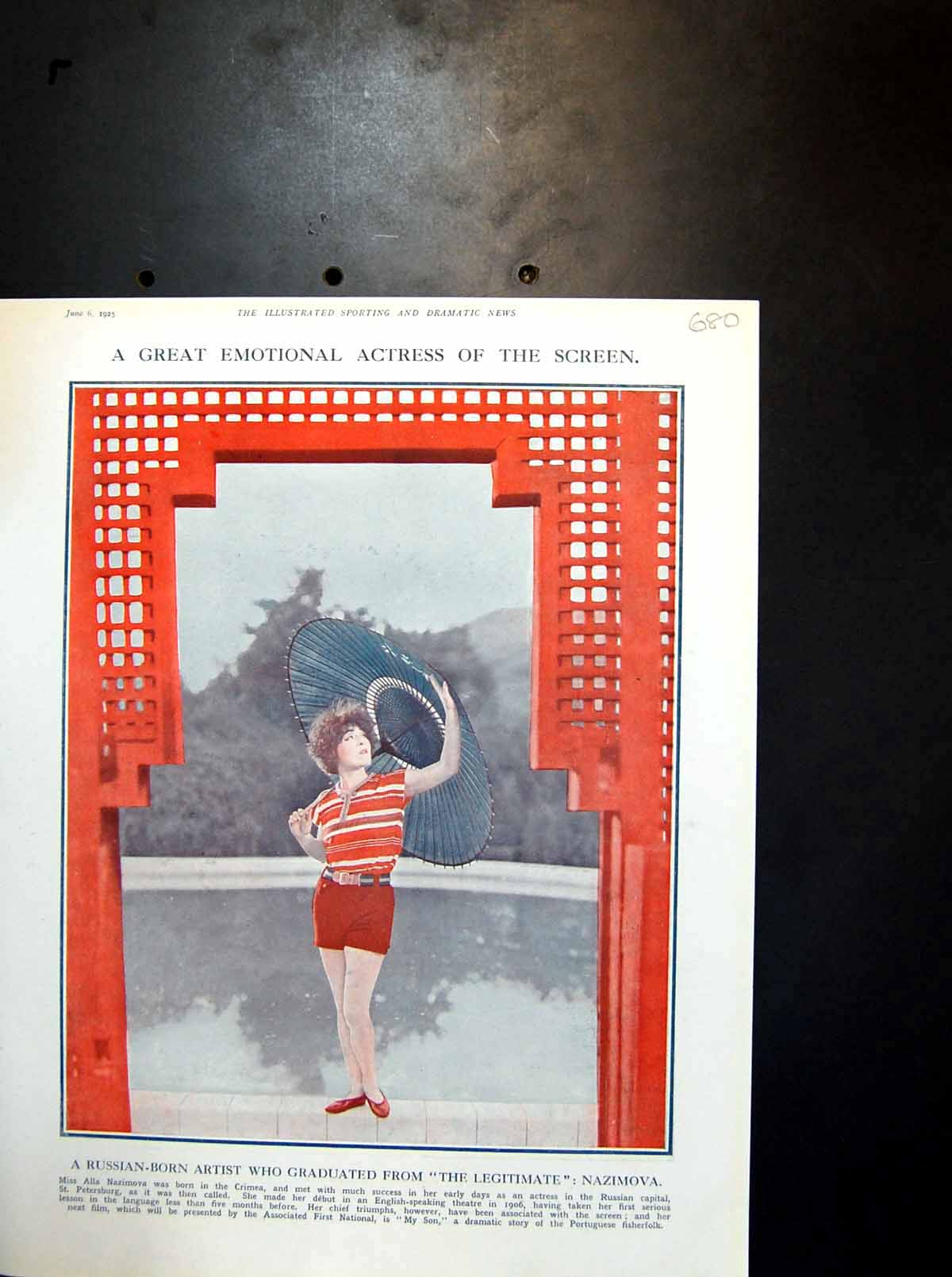 Antique Print Nazimova Russian Actress Parasol Water Pageant Moat Mandalay