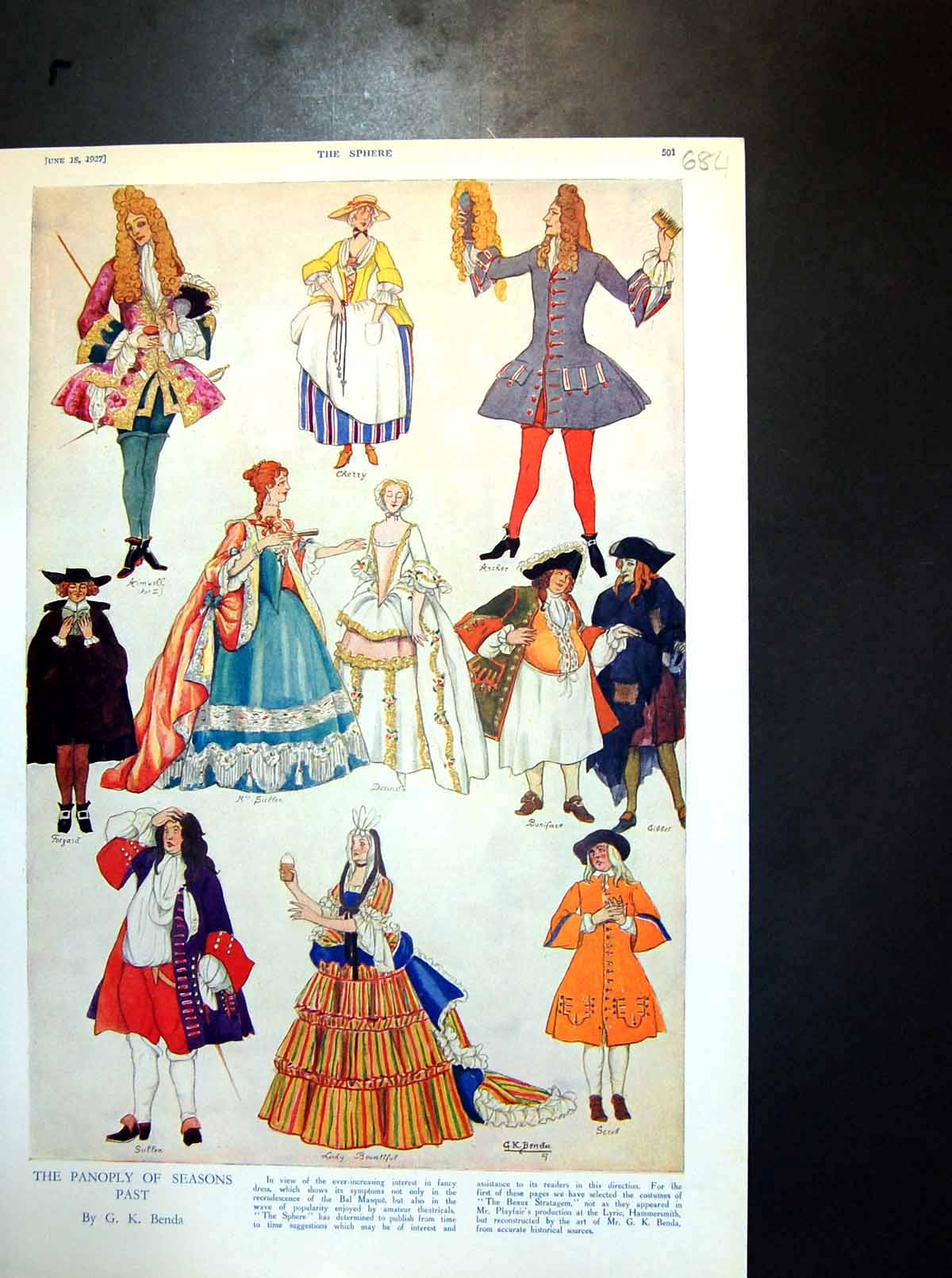 Antique Print Costumes From Seasons Past When Crummles Played Theatre 1927 20th