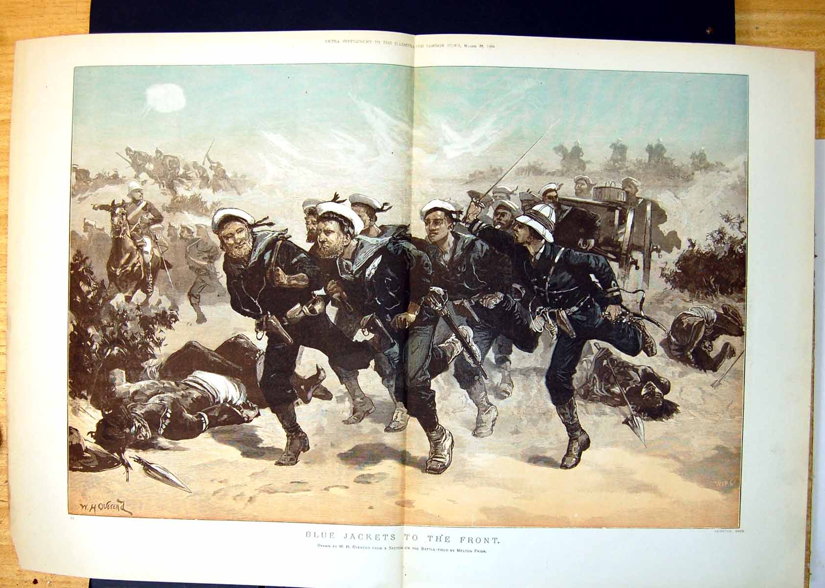 Antique Print Blue Jackets To The Front Wh Overend Military War Scene 1884 19th