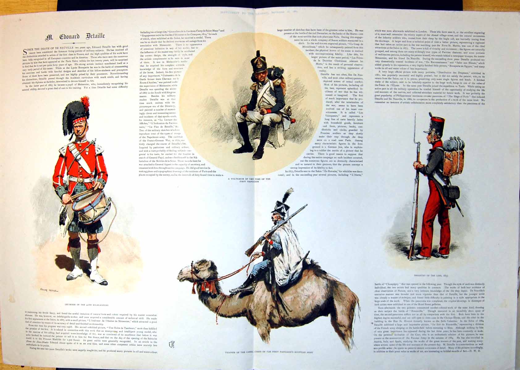 Antique Old Print Drummer 42Nd Highlanders Trooper Camel Corps Infantry 1889