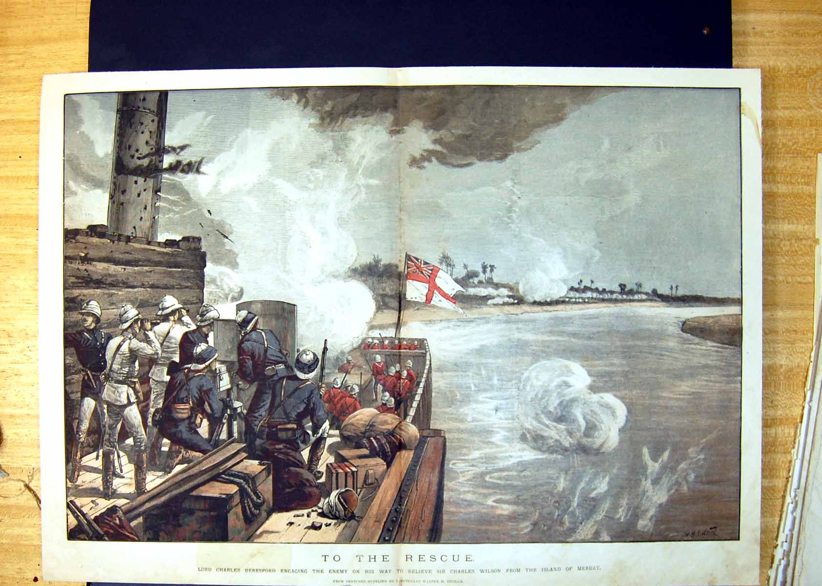 Antique Print Lord Beresford Engaging Enemy Relieve Wilson Isle Meruat 1885