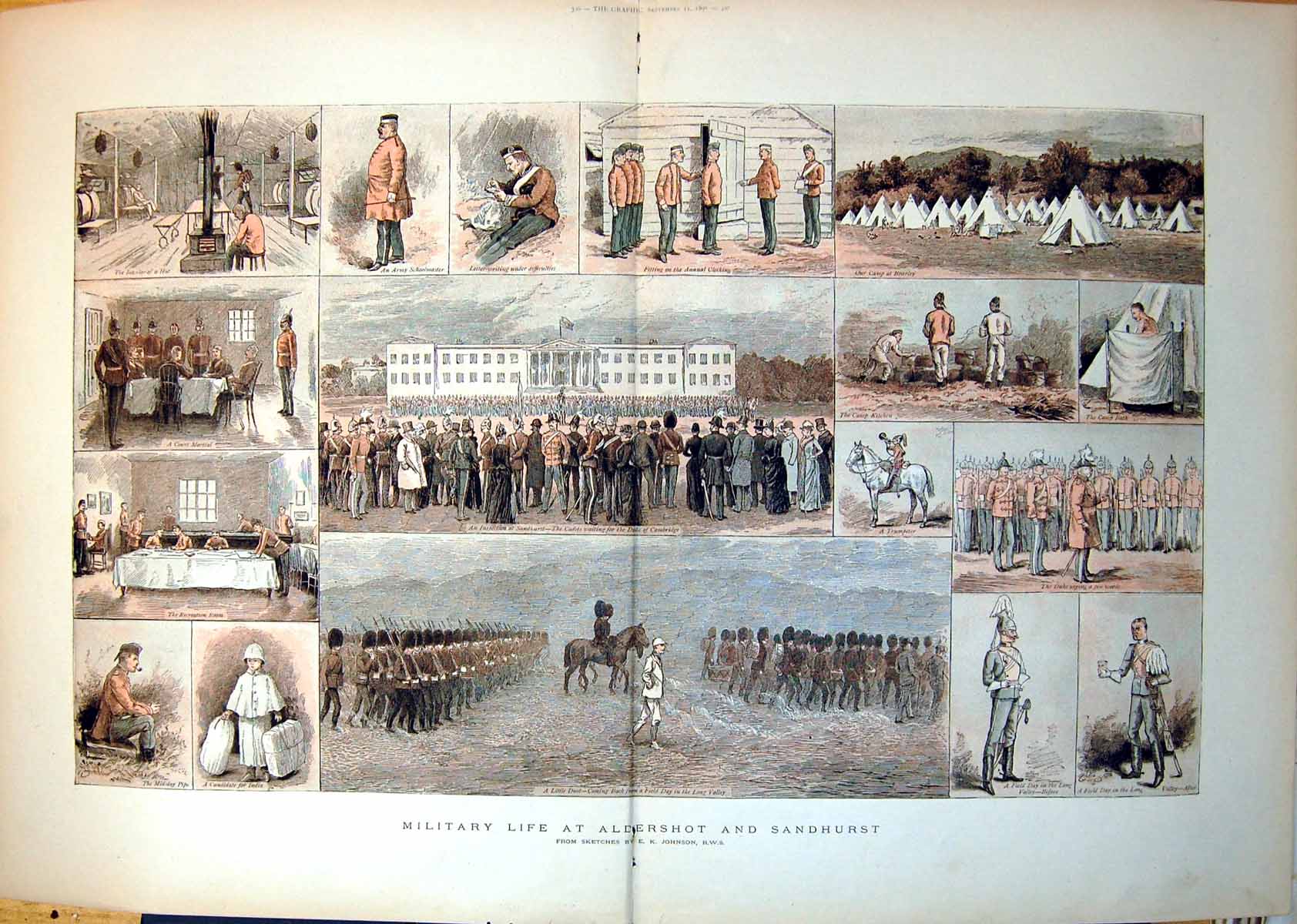 Antique Print Military Life Aldershot Sandhurst Inspection Parade Pipe 1891