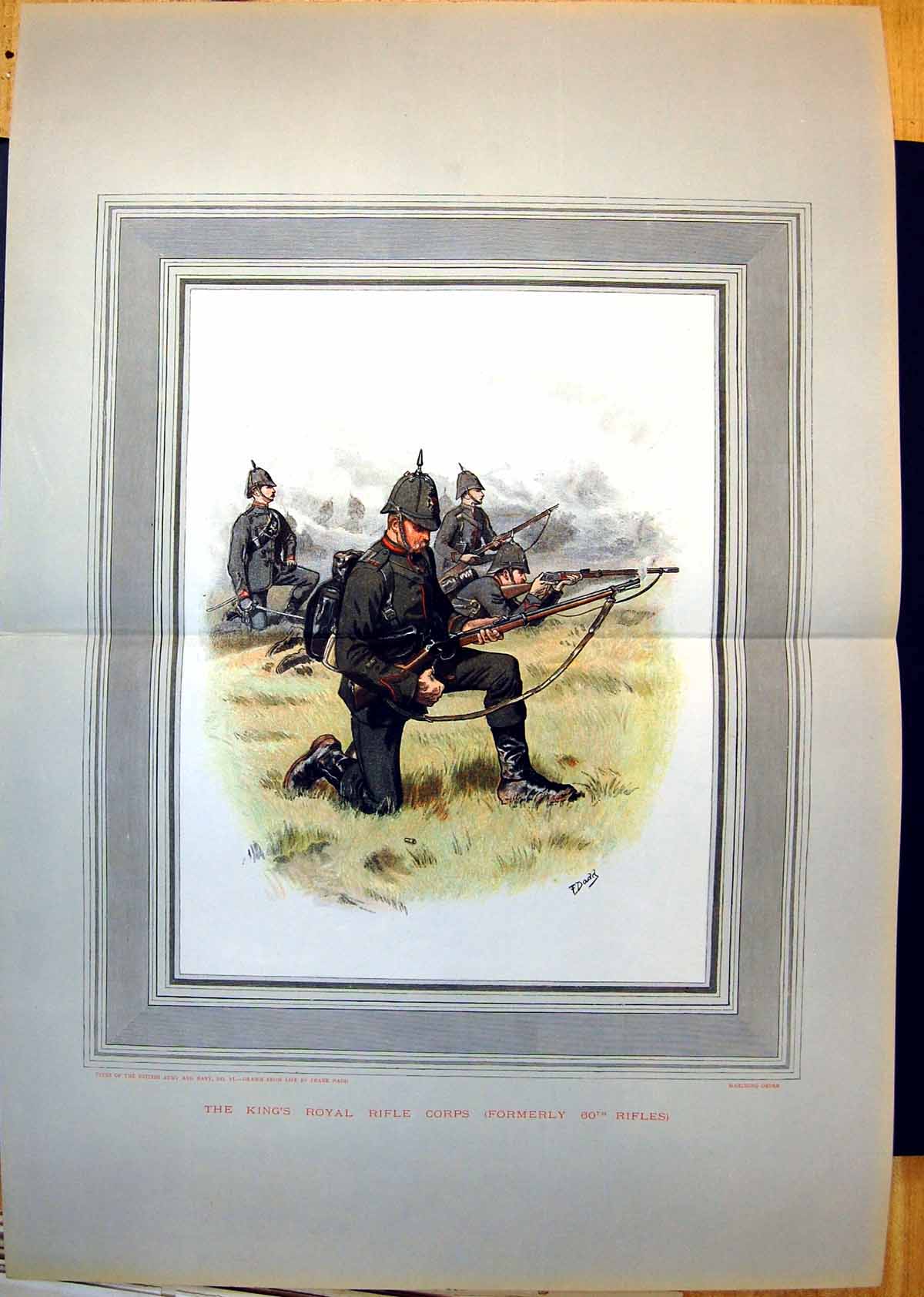 Antique Old Print The King'S Royal Corps Formerly 60Th Military Siers F Dadd