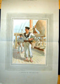 Antique Old Print A Captain The Main-Top Types British Navy W C Symons 1887