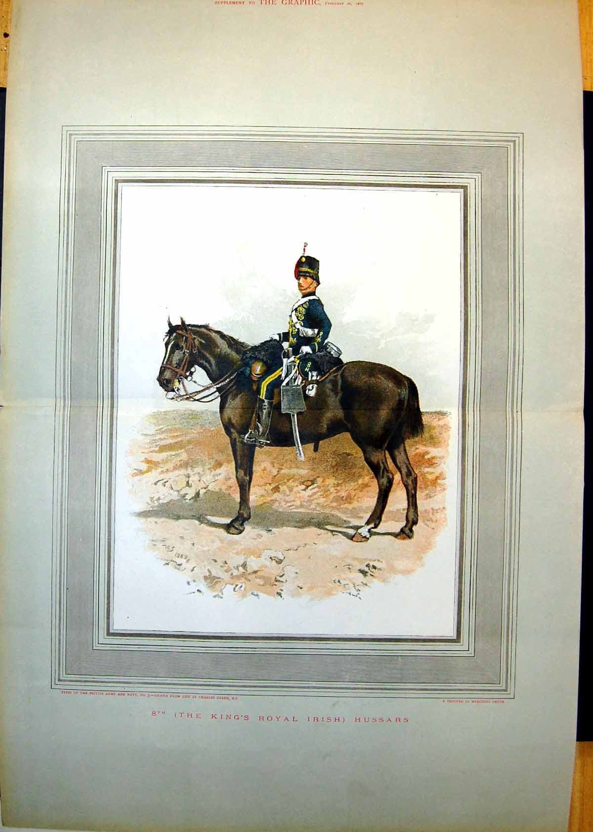 Old Print 8Th King'S Royal Irish Hussars Types British Army C Green 1887