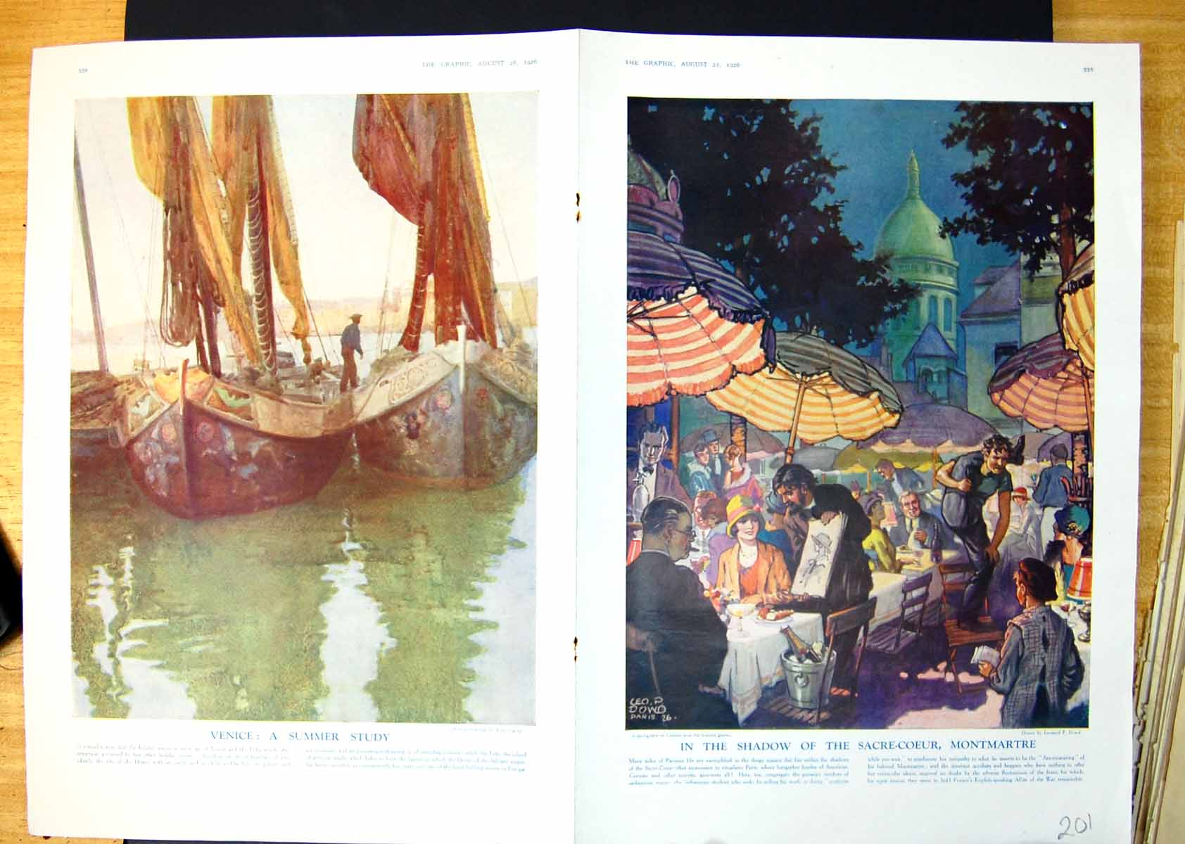 Old Print Venice Summer Study Shadow Sacre Coeur Montmartre Harvest 1925 20th