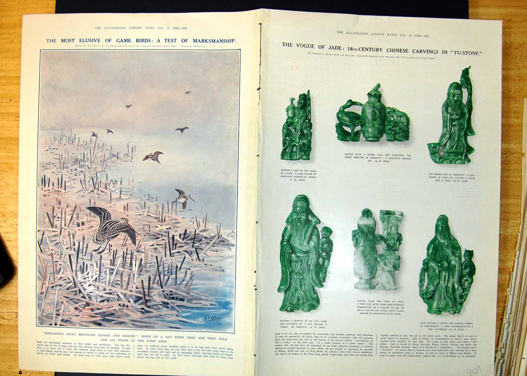 Old Print Chinese Jade Carvings Snipe Flying The Pilot C Pears Ship 1922 20th