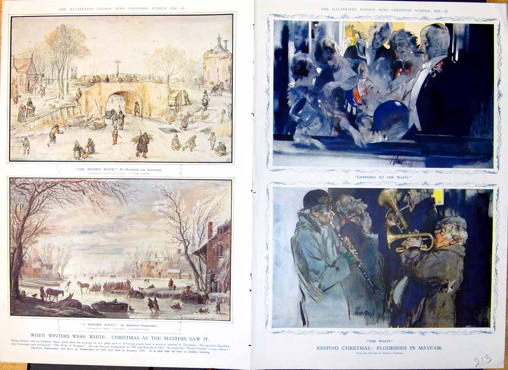 Antique Old Print Christmas Music Frozen River Winter Scene Dingley Dell 1936