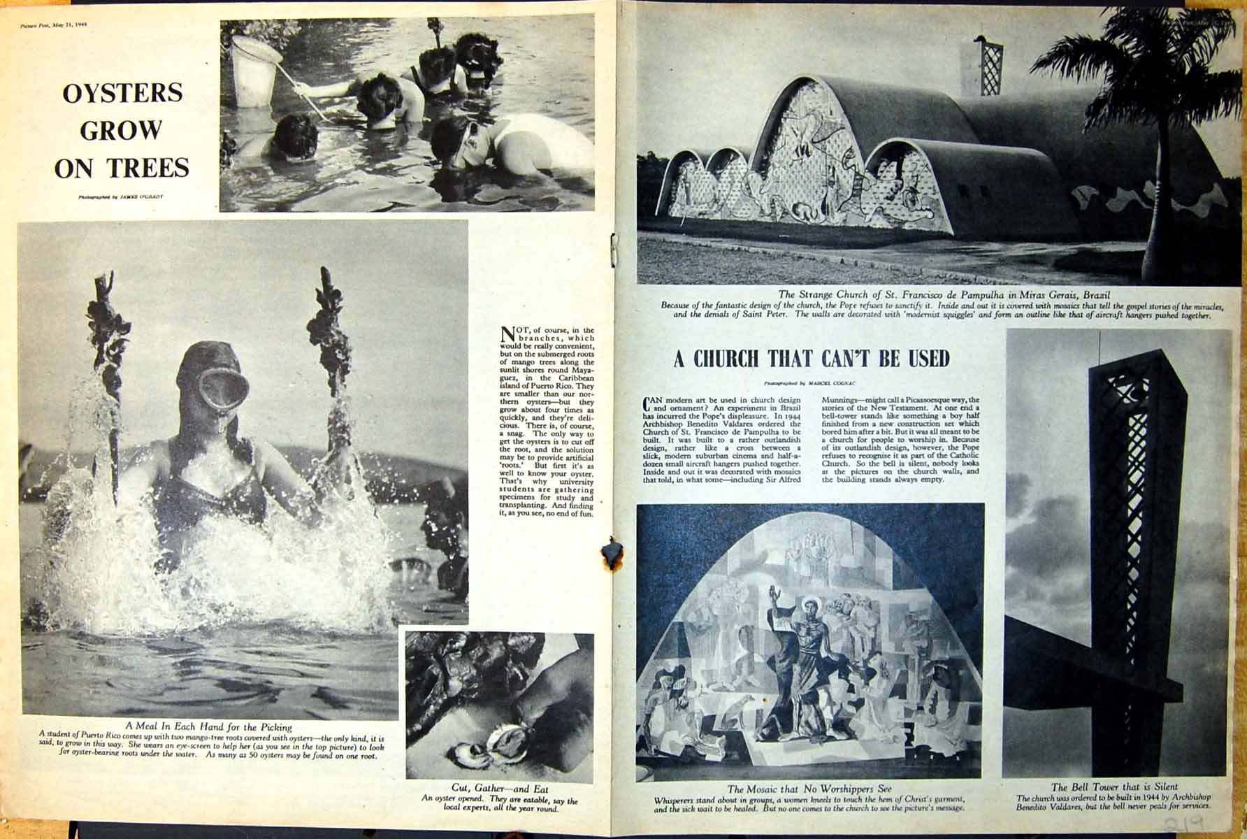 Old Vintage Print Church St Francisco De Pampulha Oysters Brigadoon 1949 20th