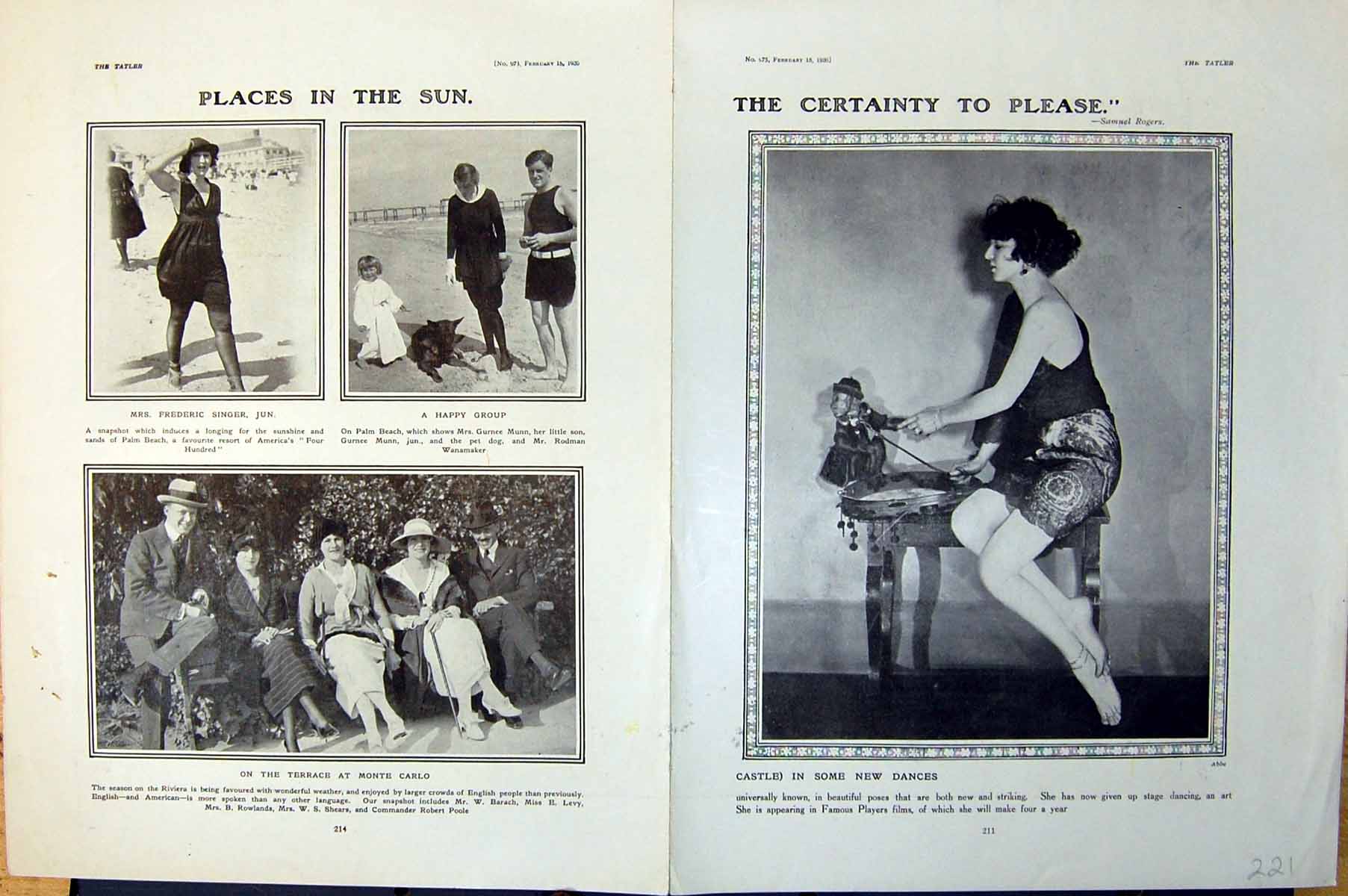 Antique Old Print Lady Posing Monkey Terrace Monte Carlo Sun Le Papillon 1920