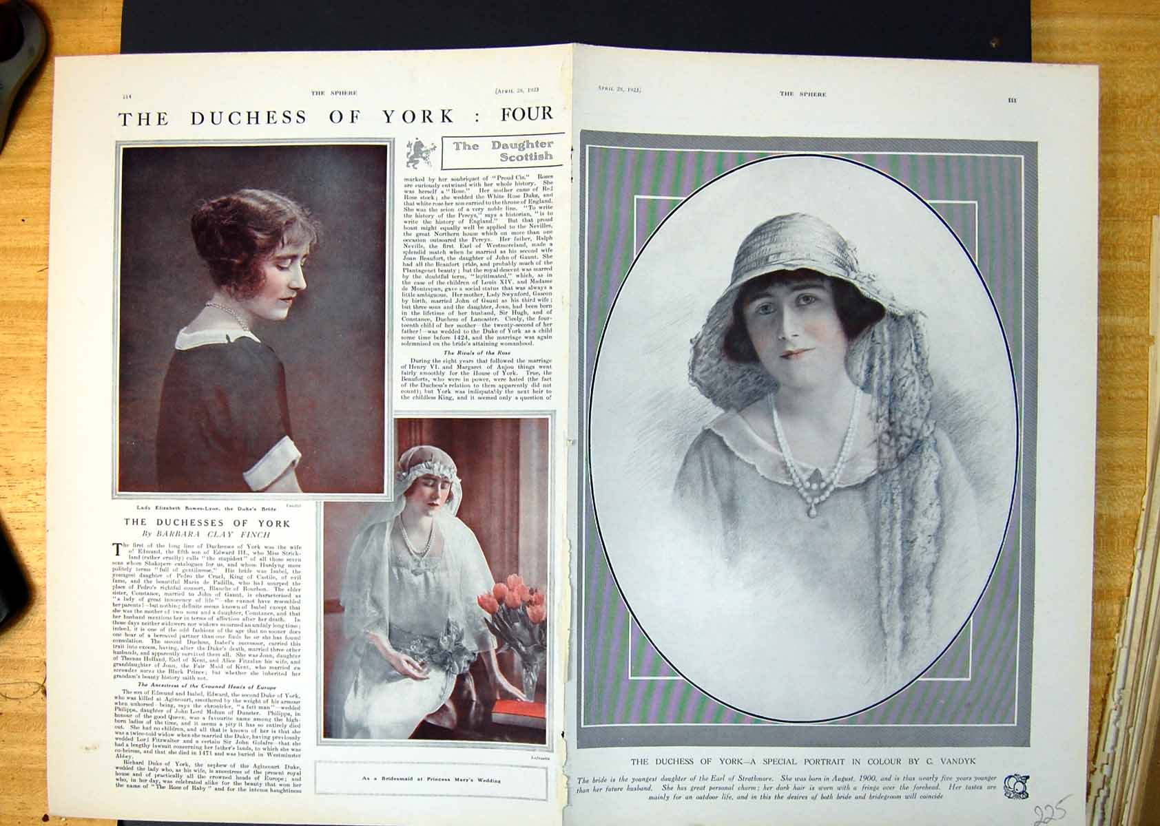 Antique Old Print Duchess York Lady E Bowes-Lyon Duke York Glamis Castle 1923