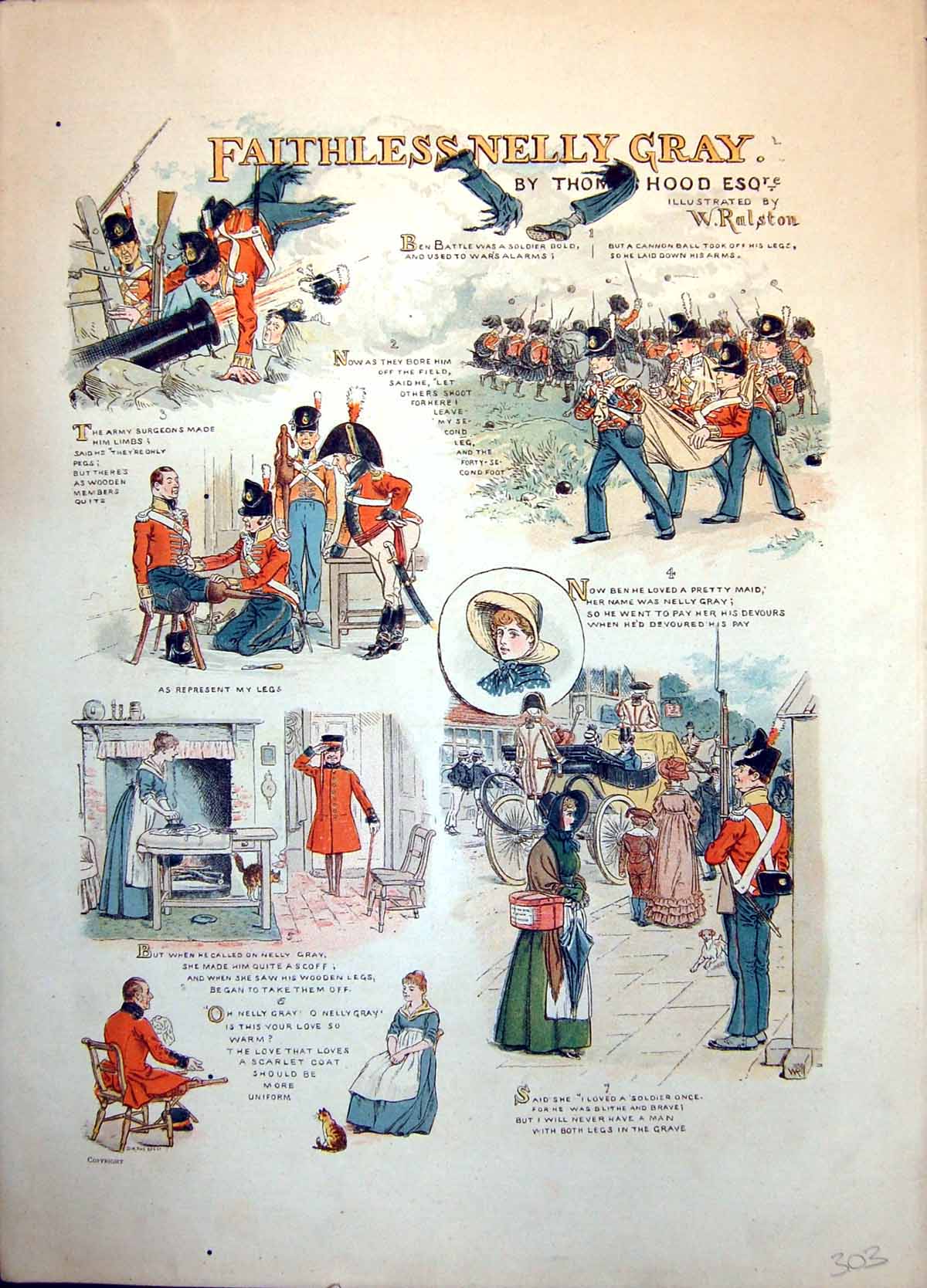 Old Print Faithless Nelly Gray Loved Sier Injured War Loves No More 1888 19th