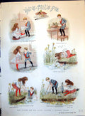 Old Print Uncle Bill'S Pie Adapted Nursery Rhyme Frogs Children Pond 1889 19th
