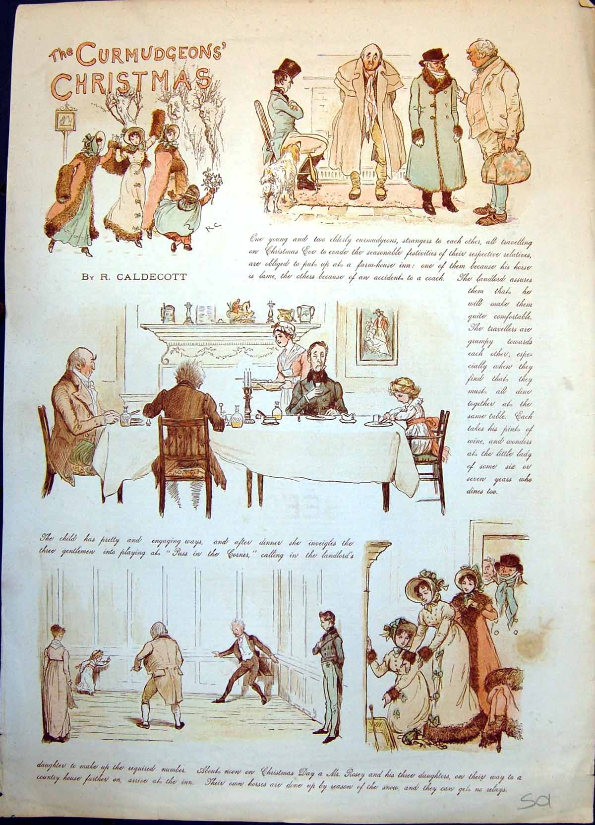 Antique Print Curmudgeon'S Christmas Inn Dinner Pudding Dancing Games 1885 19th