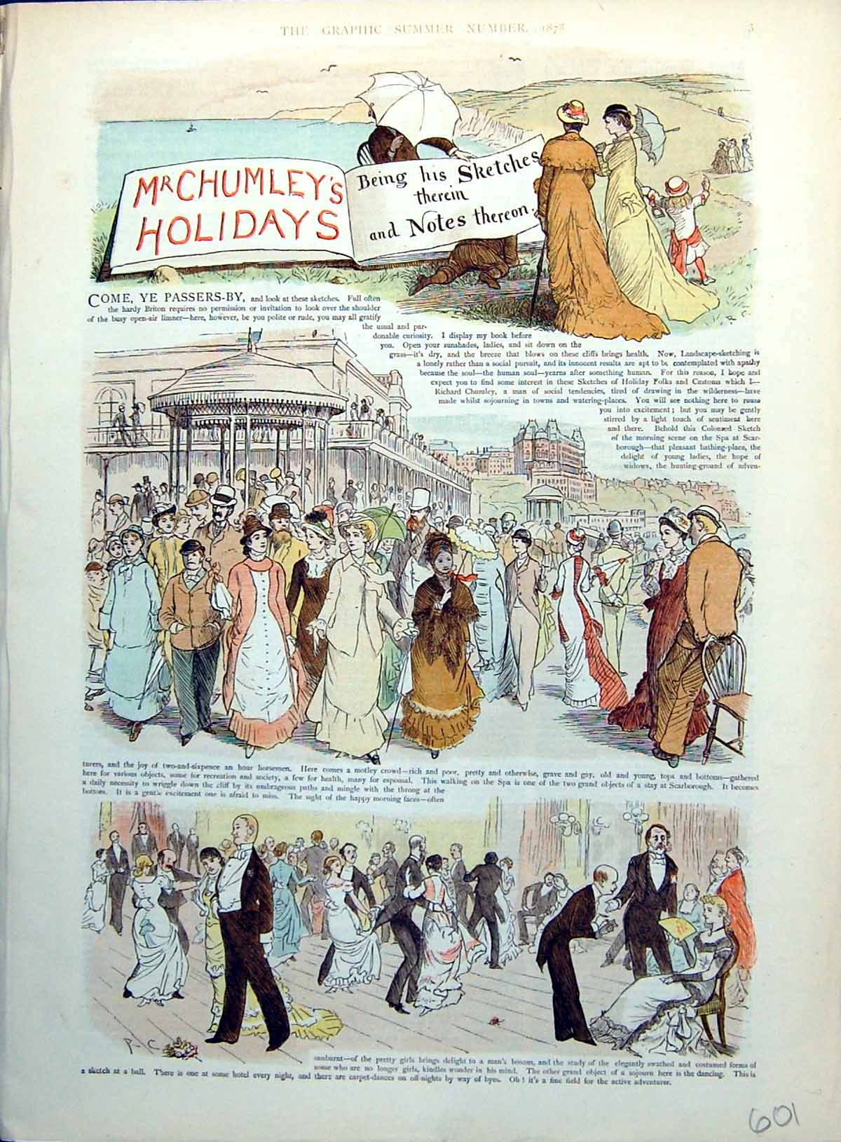 Antique Print Mr Chumley'S Holidays Promenade Horse Ride Boat Scandal 1878 19th
