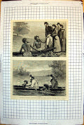 Old Print Life New South Wales Natives Helping Ladies Cross River Boat 1883 101J