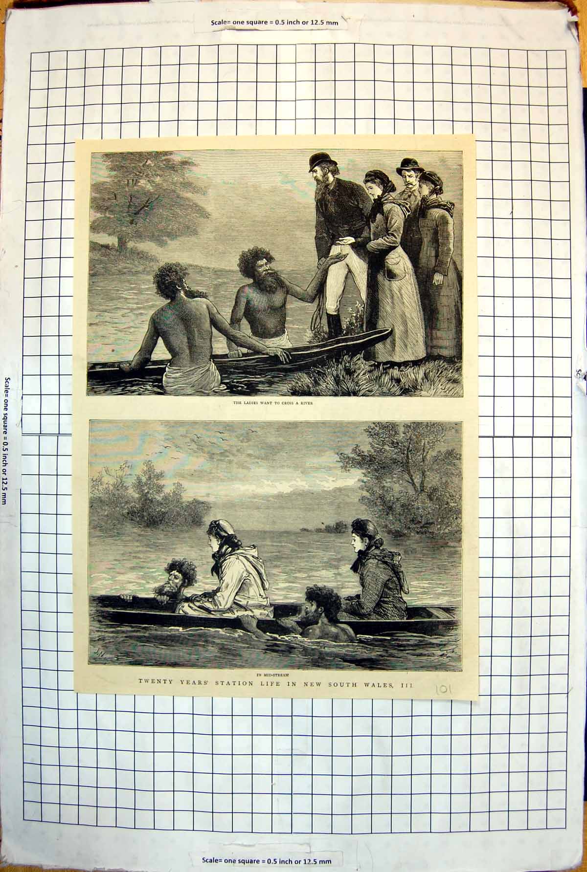 Old Print Life New South Wales Natives Helping Ladies Cross River Boat 1883 101J