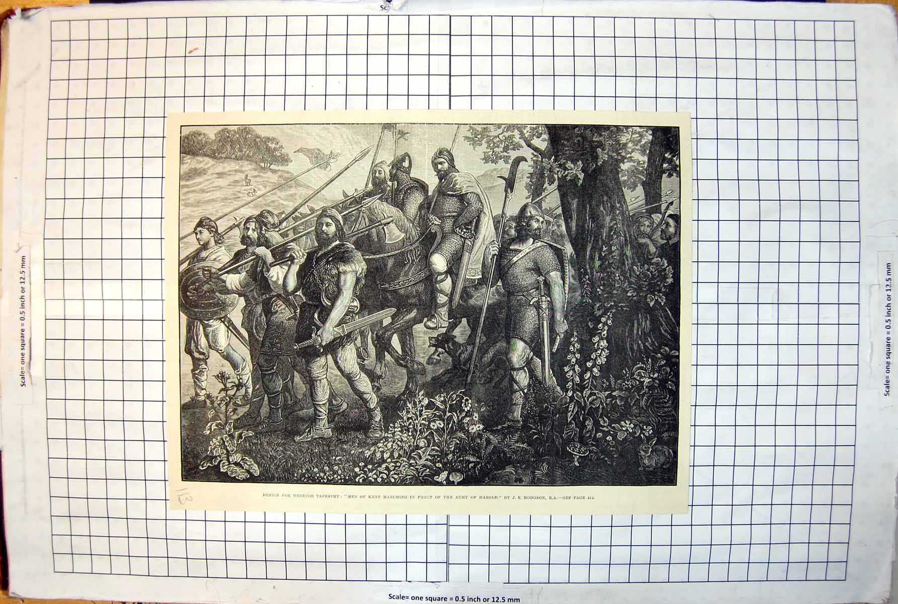 Antique Old Print Men Kent Marching Army HarDesign Windsor Tapestry 1882 113J
