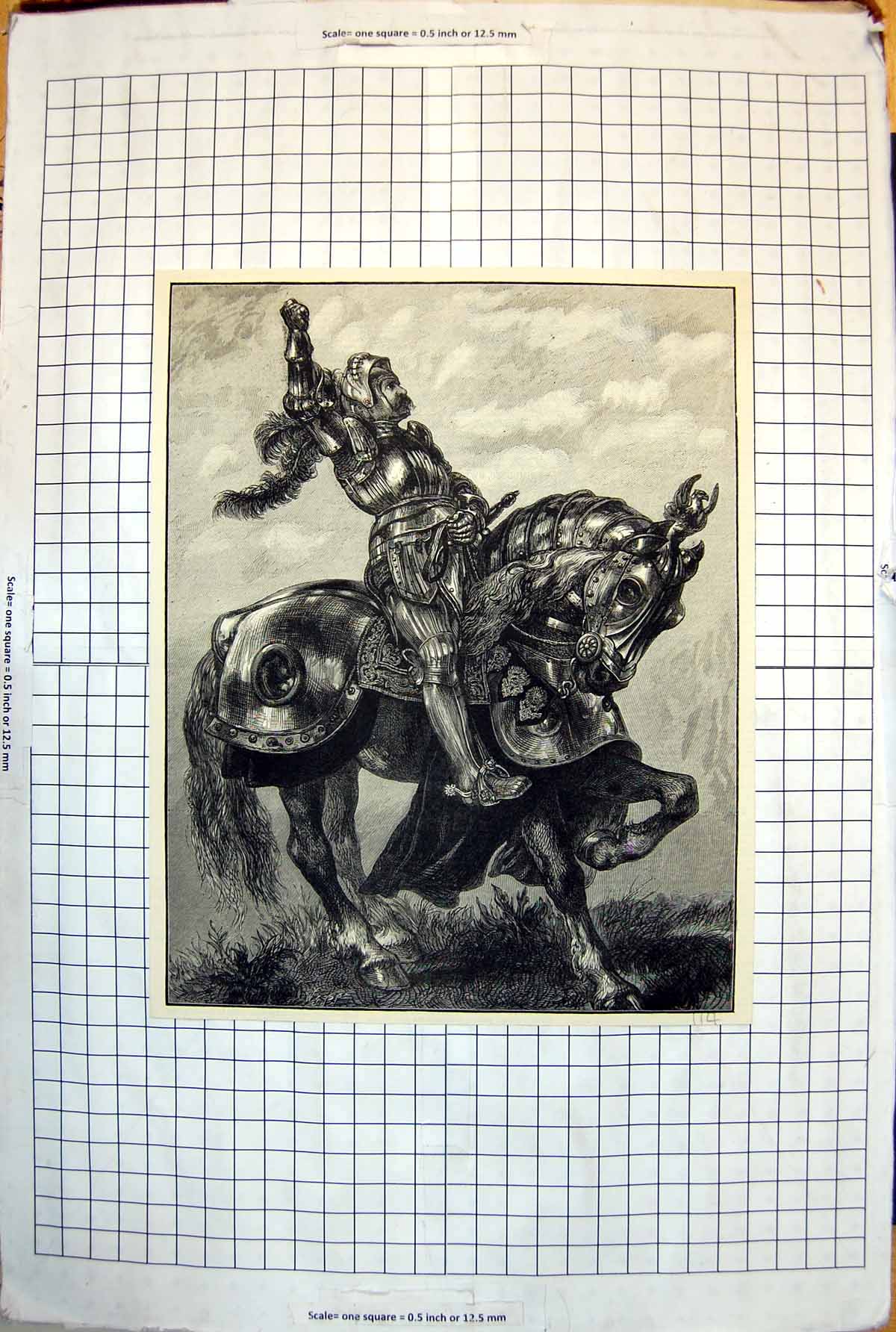 Old Knight Arm Aloft Plumed Helmet Astride Armoured Charger 1882 114J Victorian