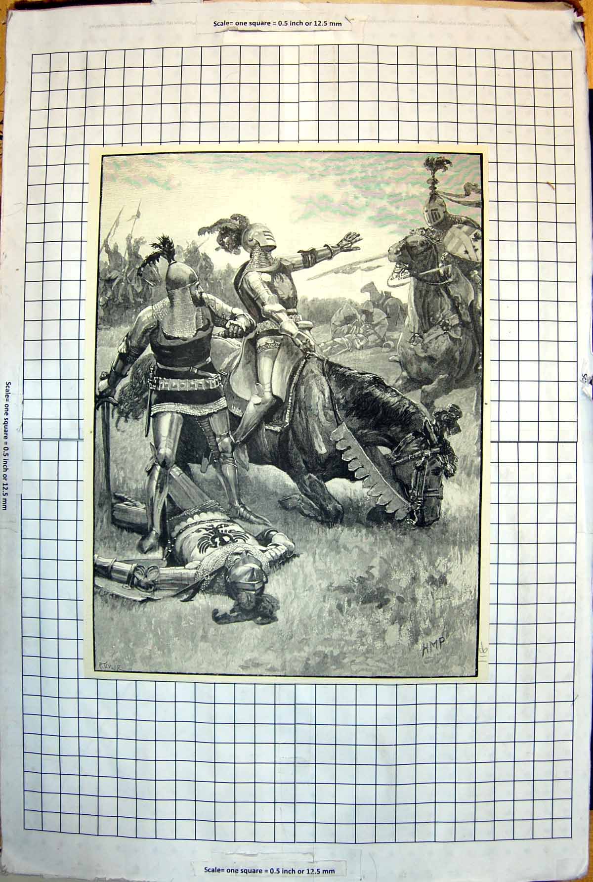Old Knights Battle Protecting Fallen Oncoming Galloping Horse 1890 118J 19th