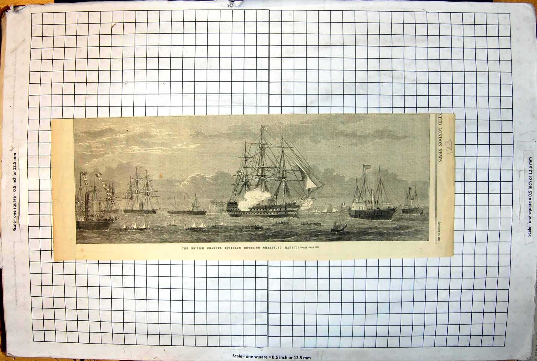 Old British Channel Squadron Entering Cherbourg Harbour Ships 1865 123J 19th