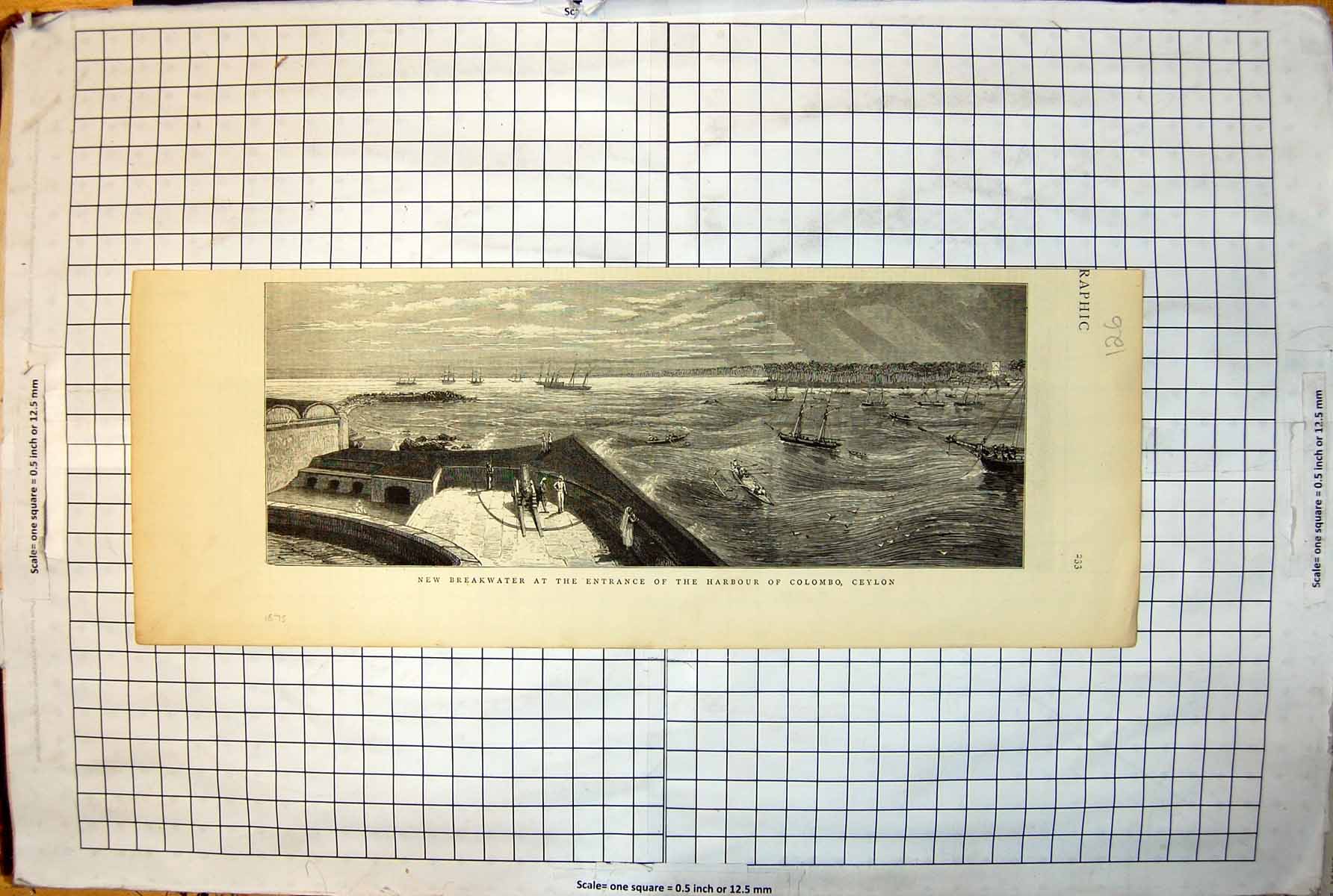 Antique Print New Breakwater Entrance Harbour Colombo Ceylon Ships 1875 126J