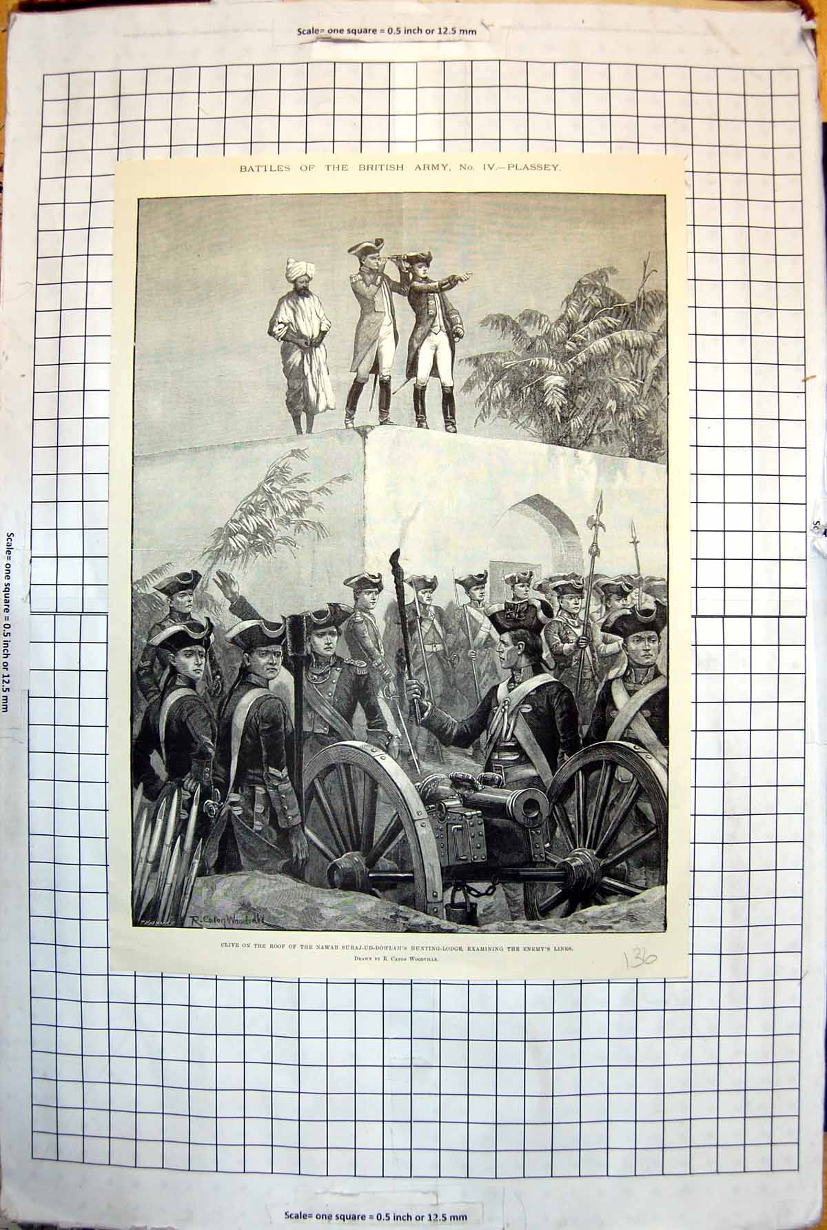 Old Battle Plassey Clive Seeing Enemy Lines Lodge Heavy Guns 1893 136J Victorian