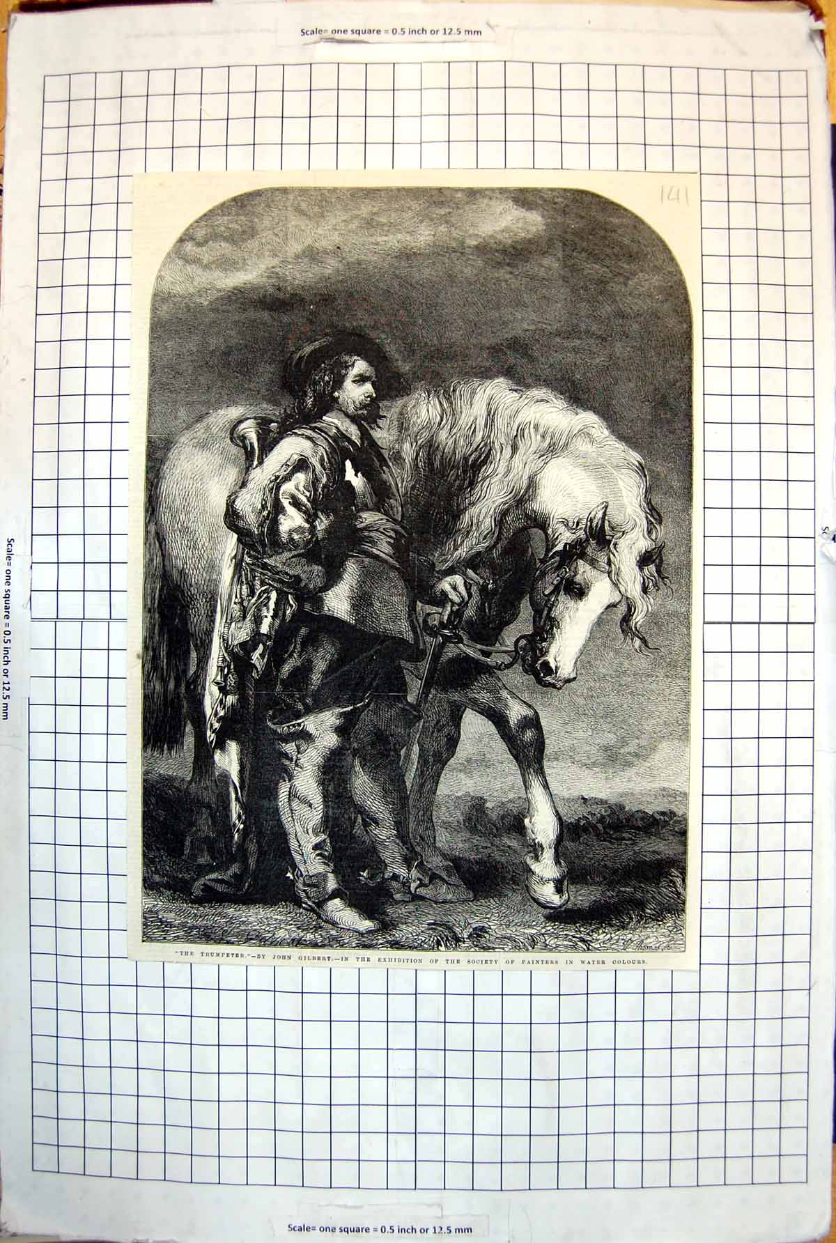 Old The Trumpeter John Gilbert Cavalier Long Hair Trumpet Horse 1859 141J 19th