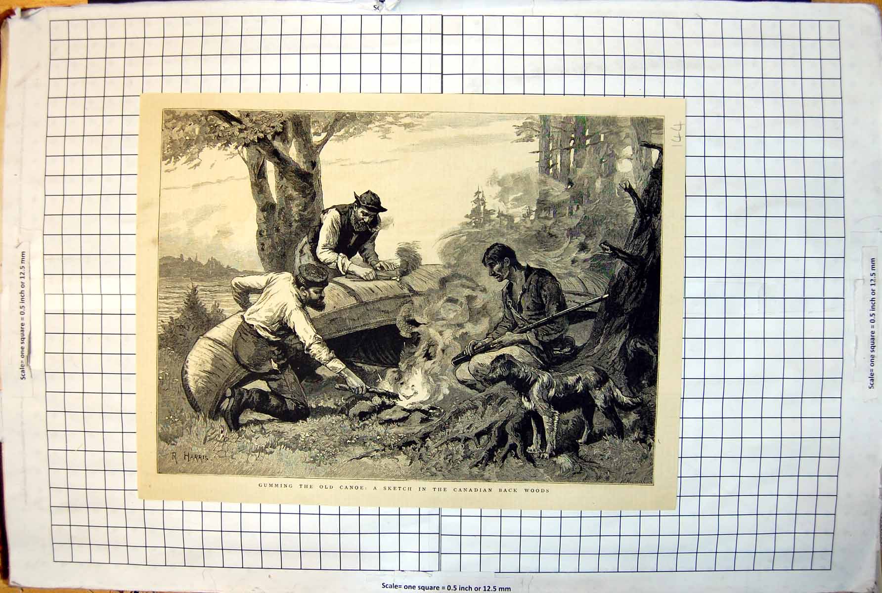 Old Gumming Canoe Scene Canadian Backwoods R. Harris Canada 1883 144J Victorian