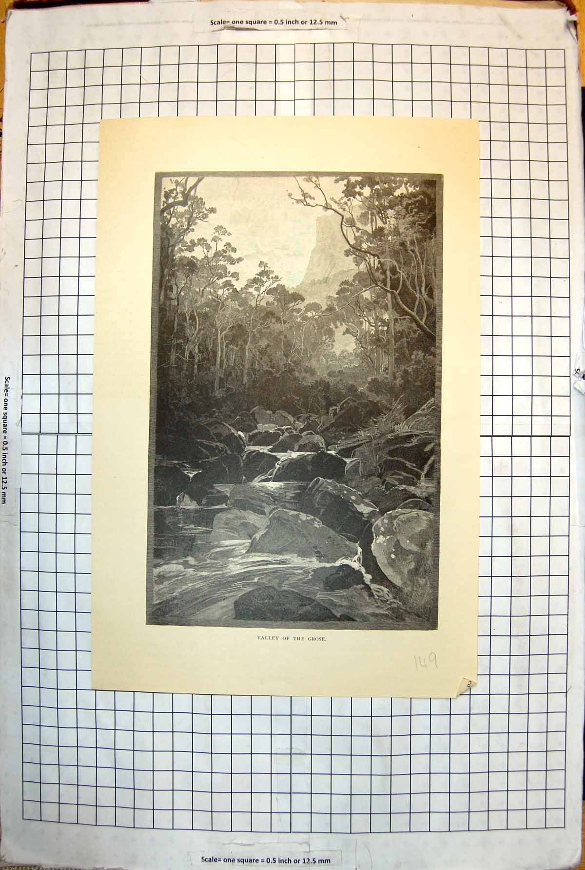 Old Print Valley Grose Nsw Australia Rocks Waterfall Trees River 1886 149J 19th