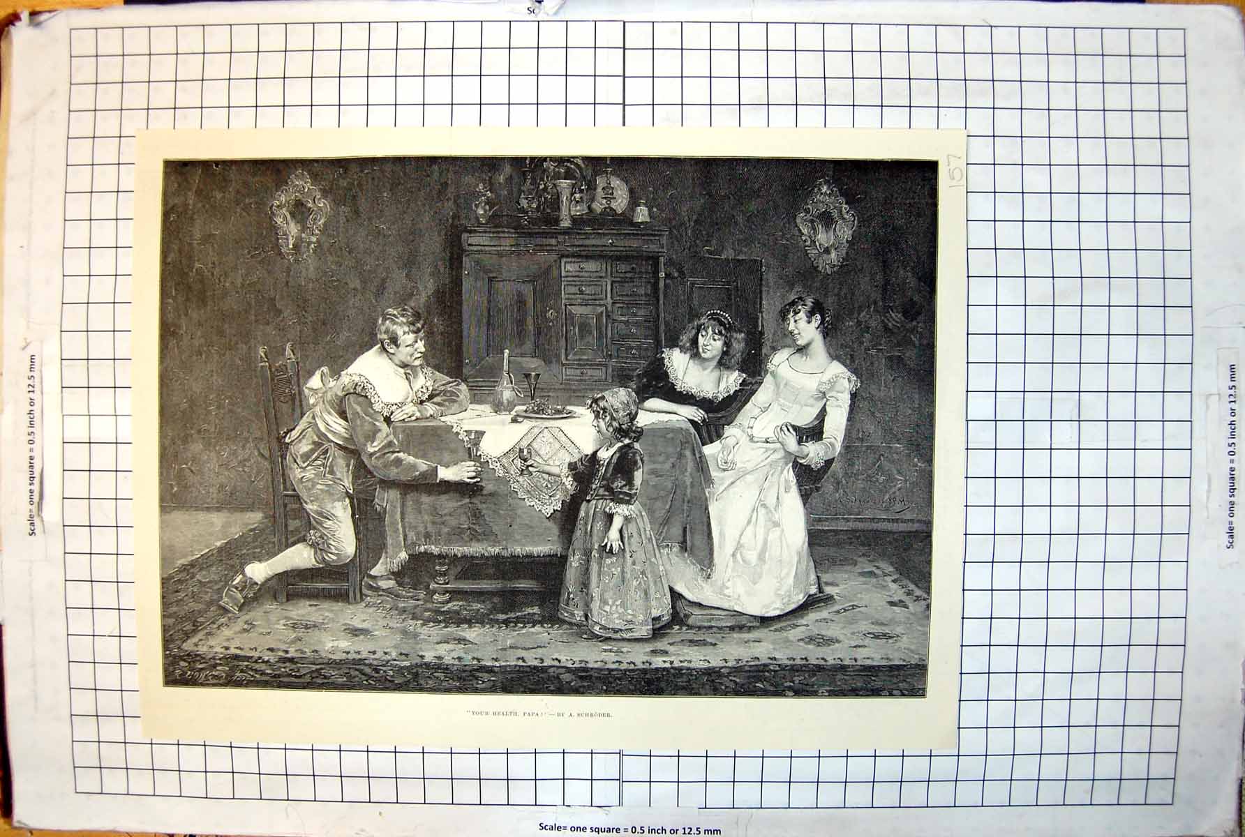 Old Your Health Papa A. Schroder Family Scene Young Girl Glass 1889 157J 19th