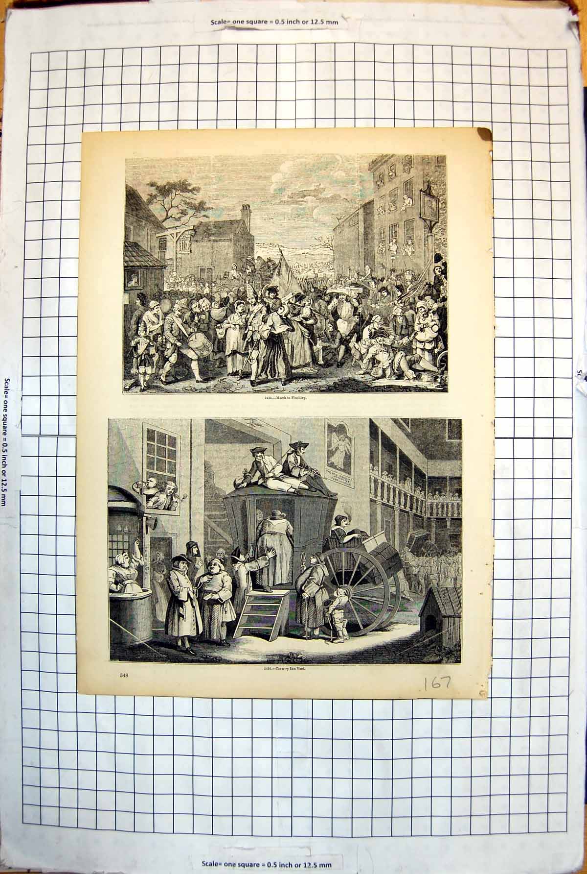 Antique Print March To Finchley Country Inn Yard Masses Drums Onlookers 167J