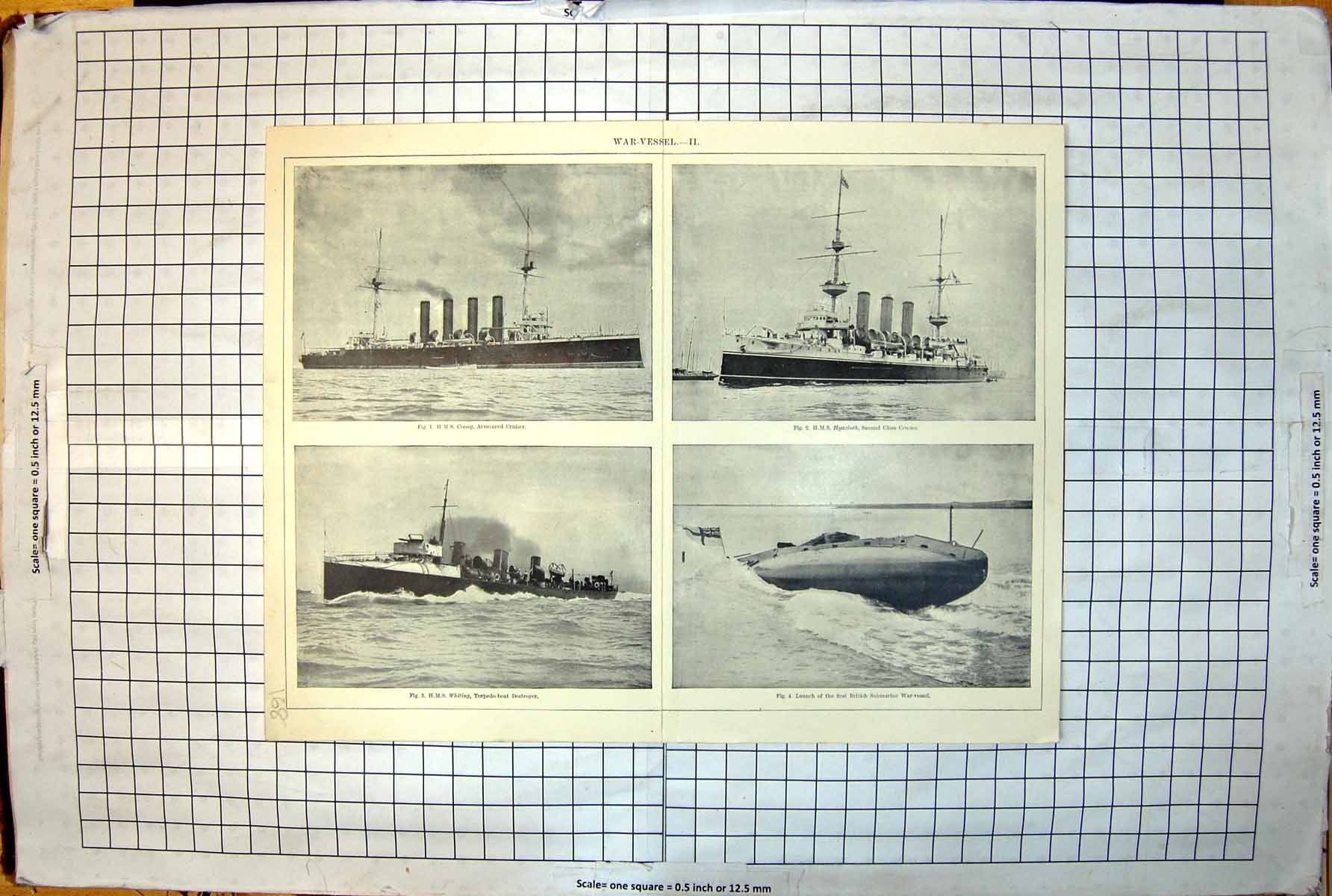 Old War Vessels H.M.S. Cressy Hyacinth Whiting British Submarine 168J