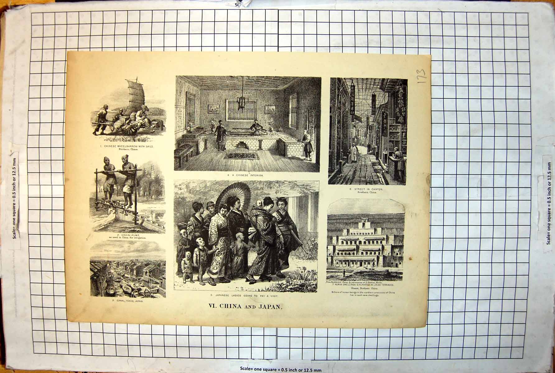 Old Print China Japan Wheelbarrow Sails Ladies Chain Pump Canal Street 1889 173J