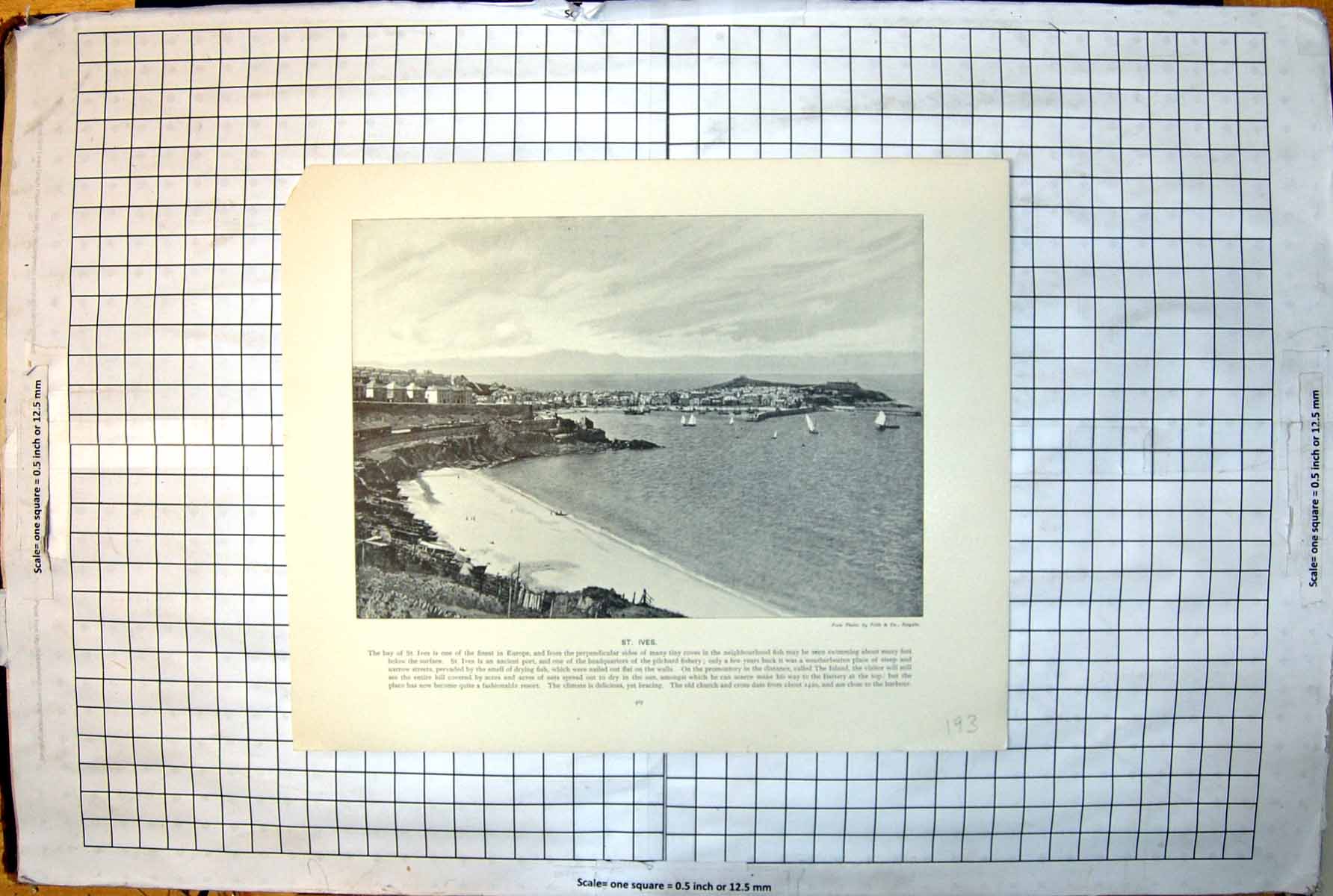 Old St. Ives Cornwall England Bay Boats Sailing Jetty Buildings Town 193J 20th
