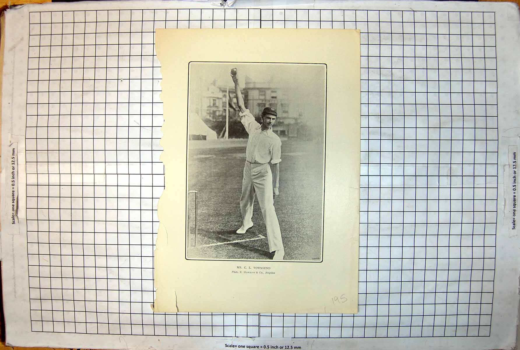 Antique Print Mr C.L. Townsend Stance Bowler Cricketer Wocket Buildings 195J