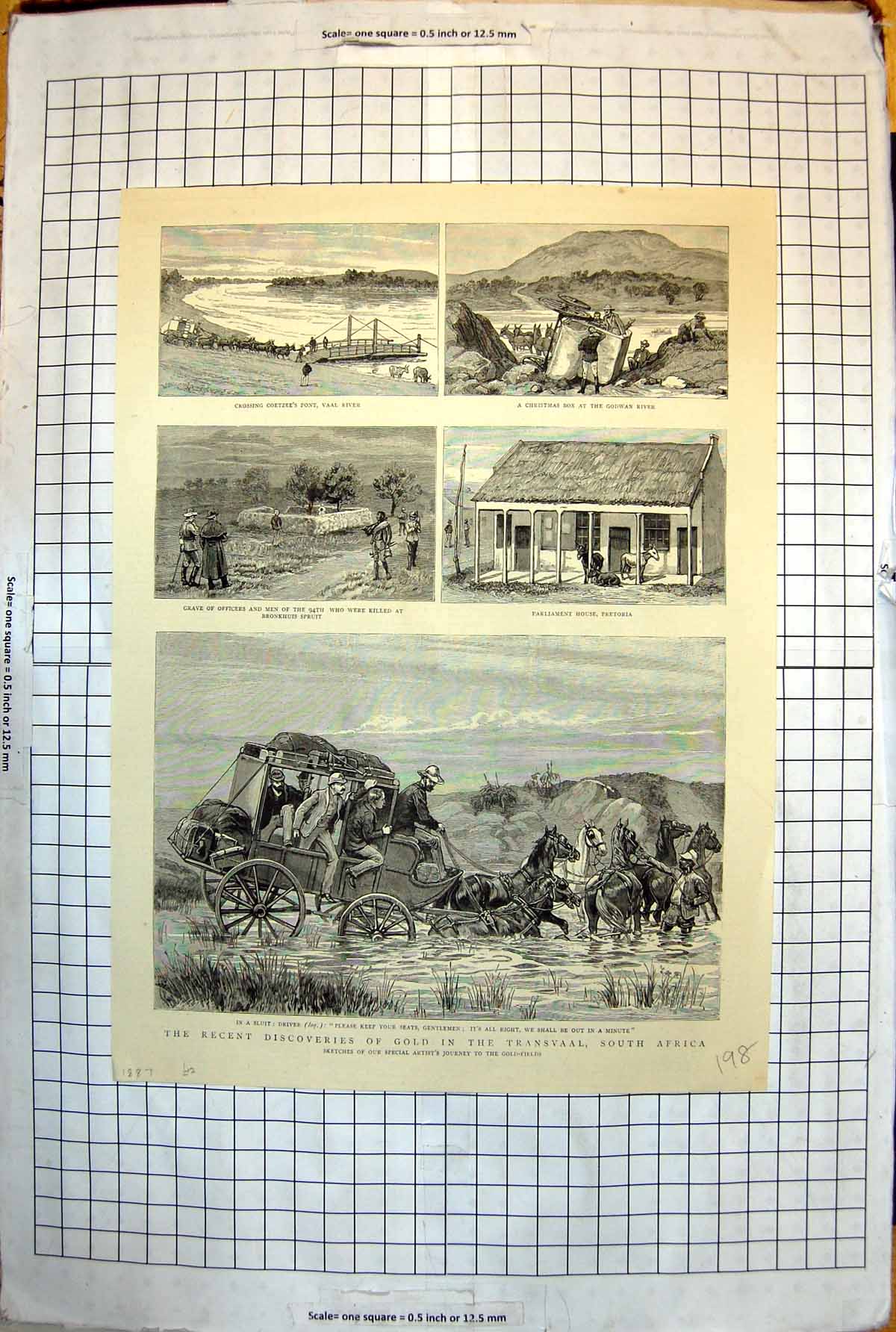 Antique Print Discoveries GTransvaal South Africa Sketches Journey 1887 198J
