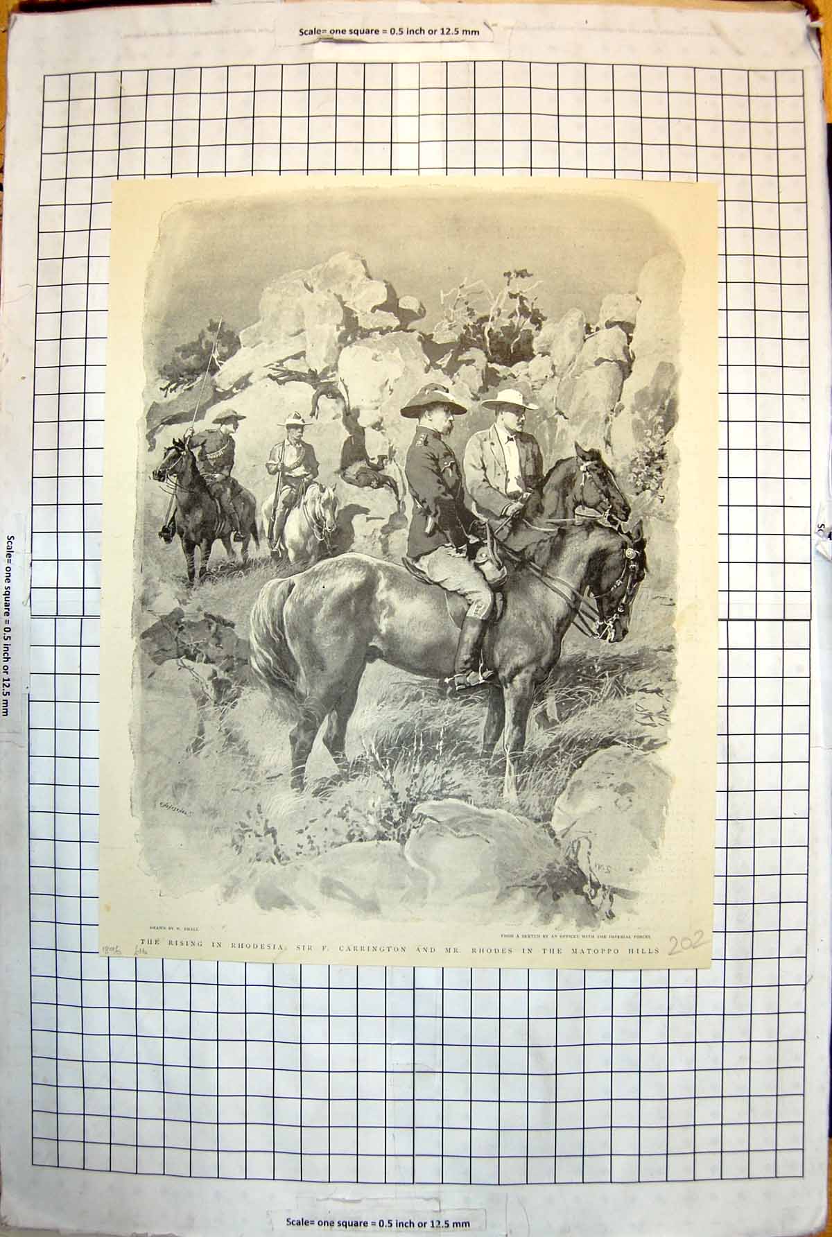 Old Rising Rhodesia Sir F. Carrington Mr Rhodes Matoppo Hills 1896 202J 19th