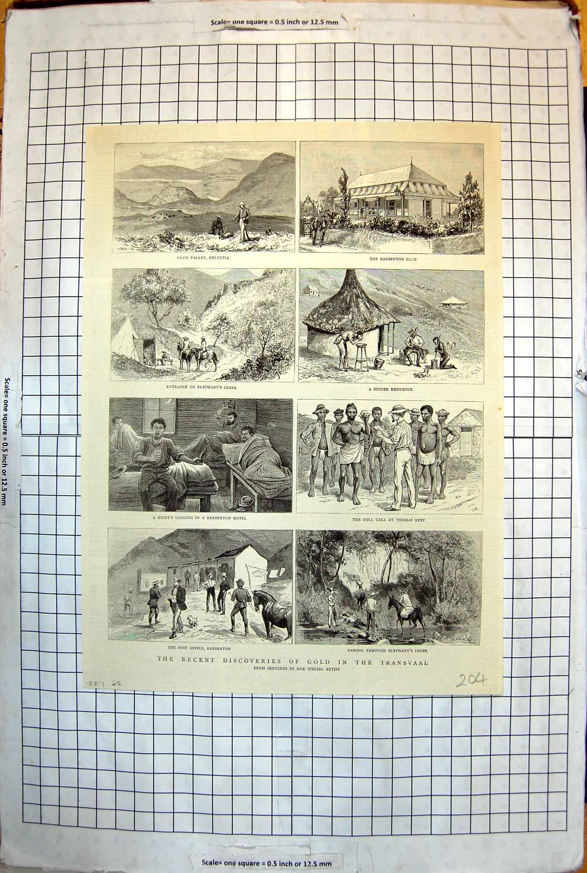 Old Discovery GTransvaal South Africa Sketches Life Barberton 1887 204J 19th