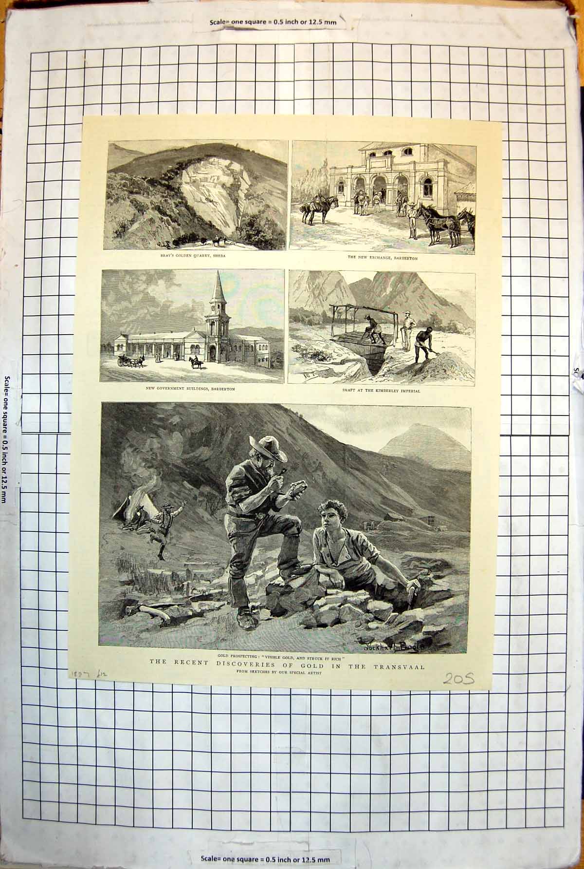 Old Print Discovery GTransvaal South Africa Barberton Kimberley 1887 205J 19th