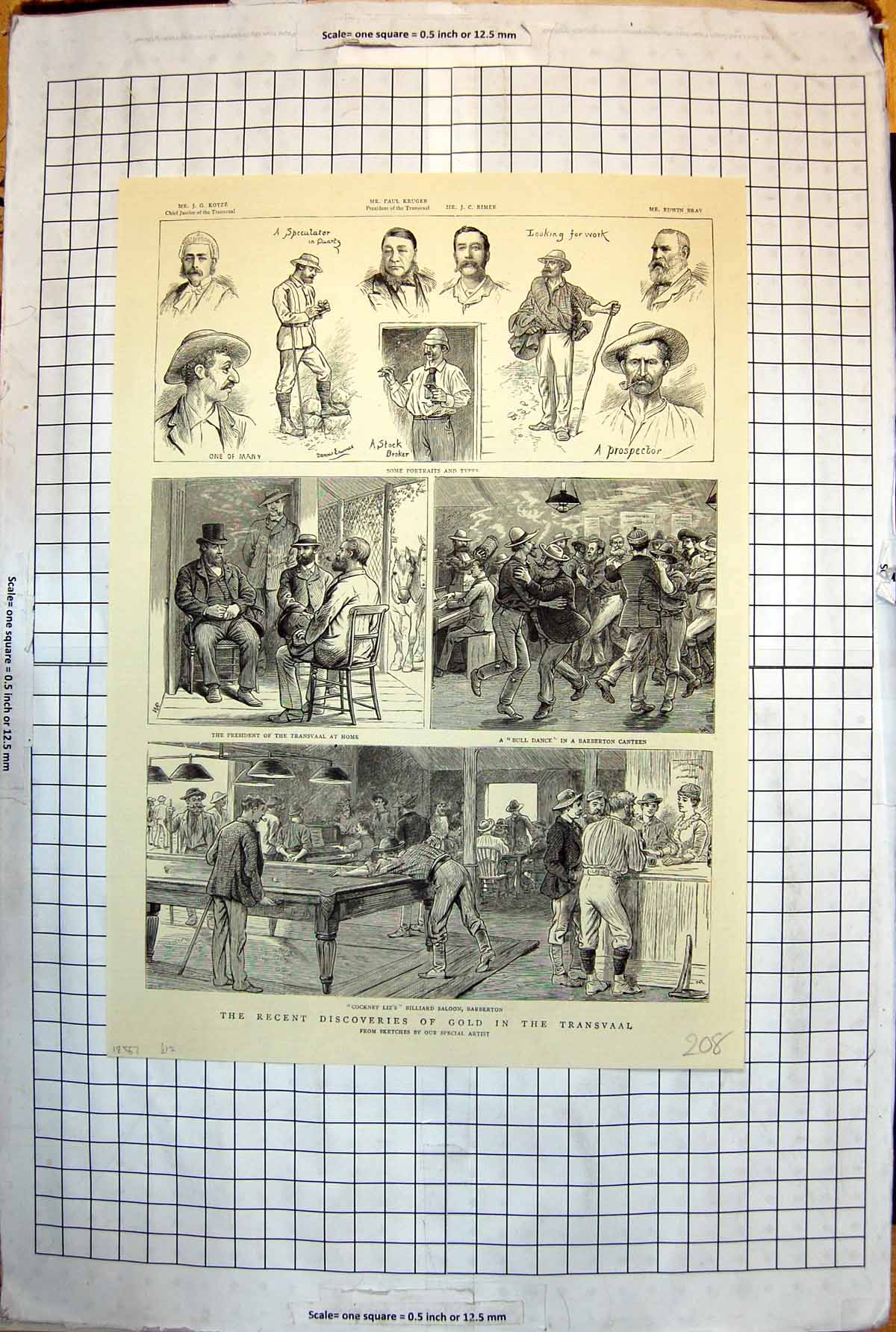Old Print Discovery GTransvaal South Africa People Dance Saloon 1887 208J 19th