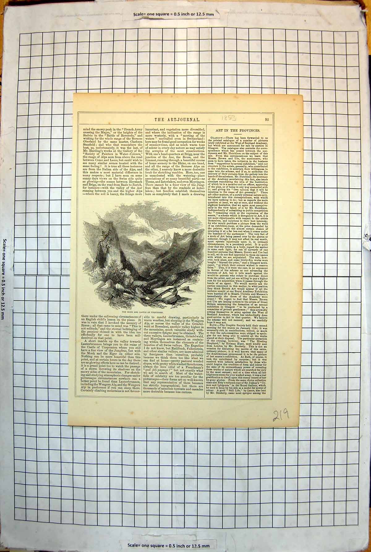 Old Monk Castle Unspunnen Ruins Mountains Sparse Vegetation 1853 219J Victorian