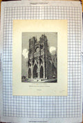 Old West Front Amiens Cathedral Archways Stained Glass People 1843 222J 19th