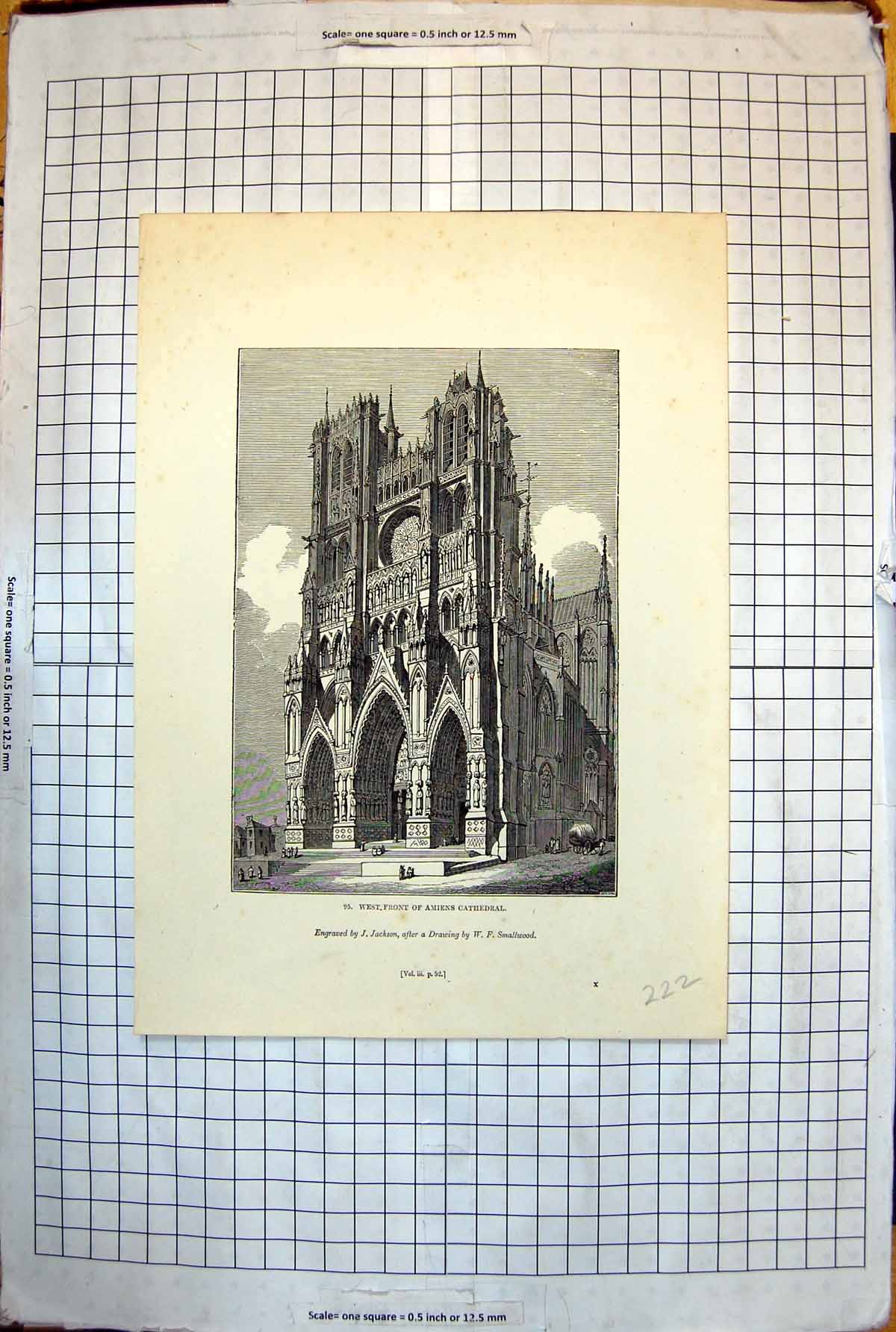 Old West Front Amiens Cathedral Archways Stained Glass People 1843 222J 19th