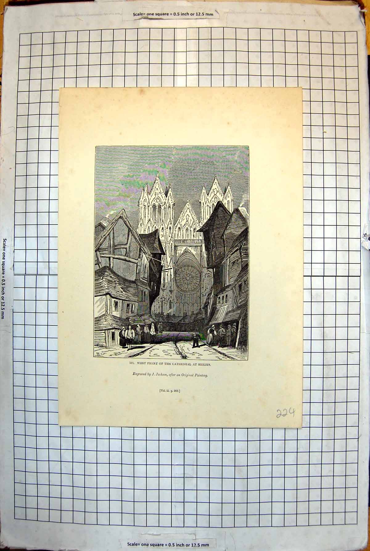 Old West Front Cathedral Rheims Circular Window Timber Houses 1843 224J 19th