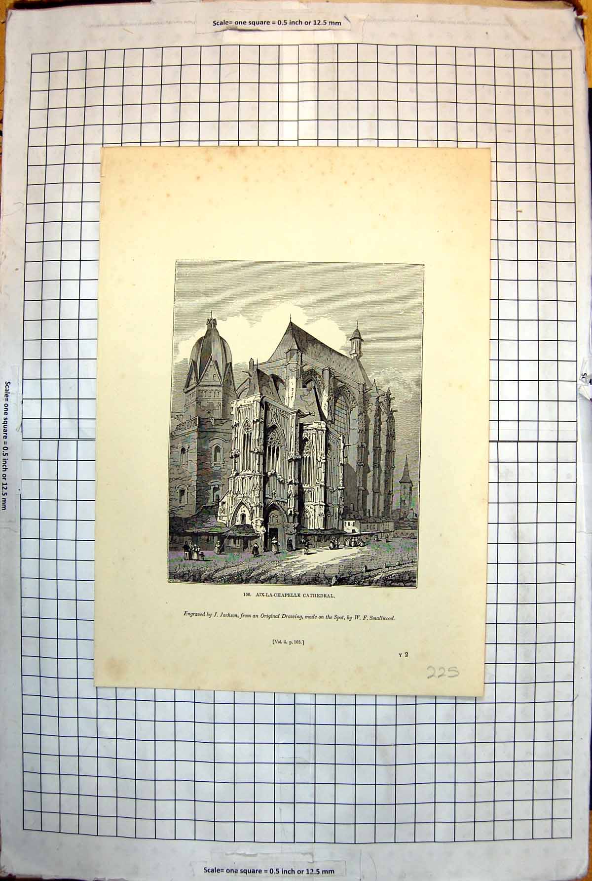 Old Print Aix-La-Chapelle Cathedral Arches Tall Windows People Dresses 1843 225J