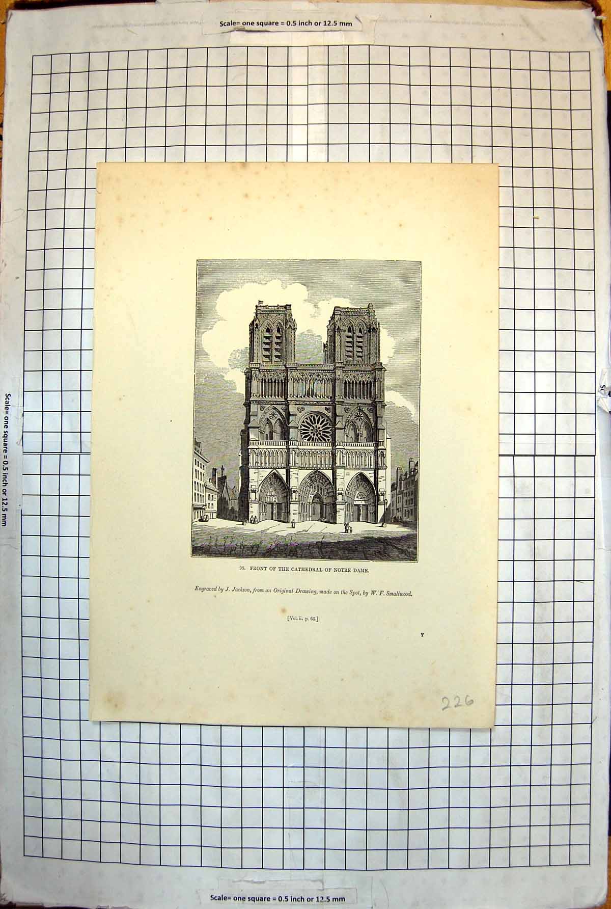 Old Front Cathedral Notre Dame Three Arches Circualr Window 1843 226J Victorian