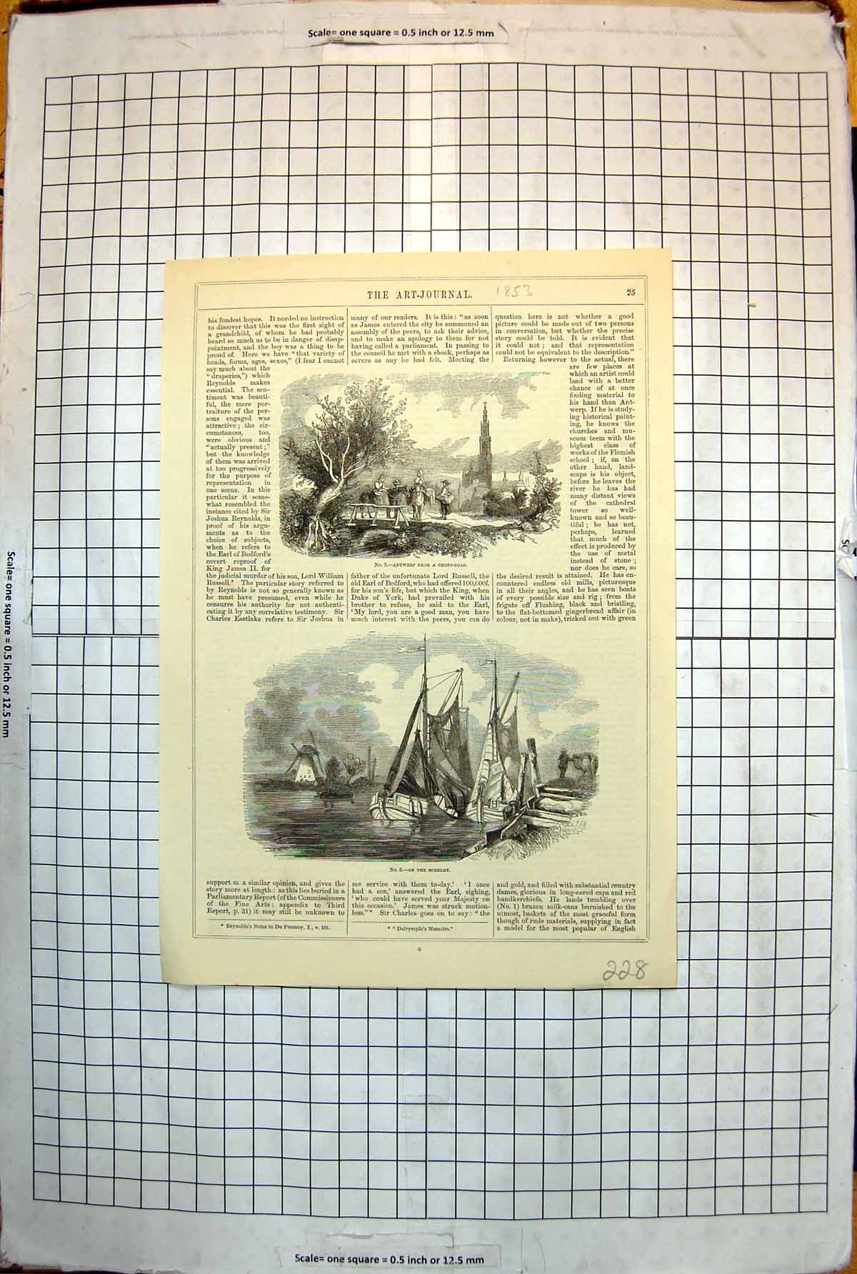 Old Antwerp From Crossroad Spire Scheldt River Boats Windmill 1853 228J 19th