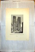 Old Print Church St. Gudule Brussels Tall Columned Arches Clock 1843 229J 19th