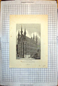 Old Print Town Hall Louvain Steps Numerous Arched Windows Spires 1843 230J 19th